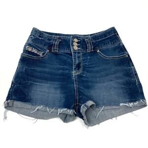 3/$30 Ariya Jeans | Junior's 9/10 Dark Wash Rhinestone Pocket Jean Shorts